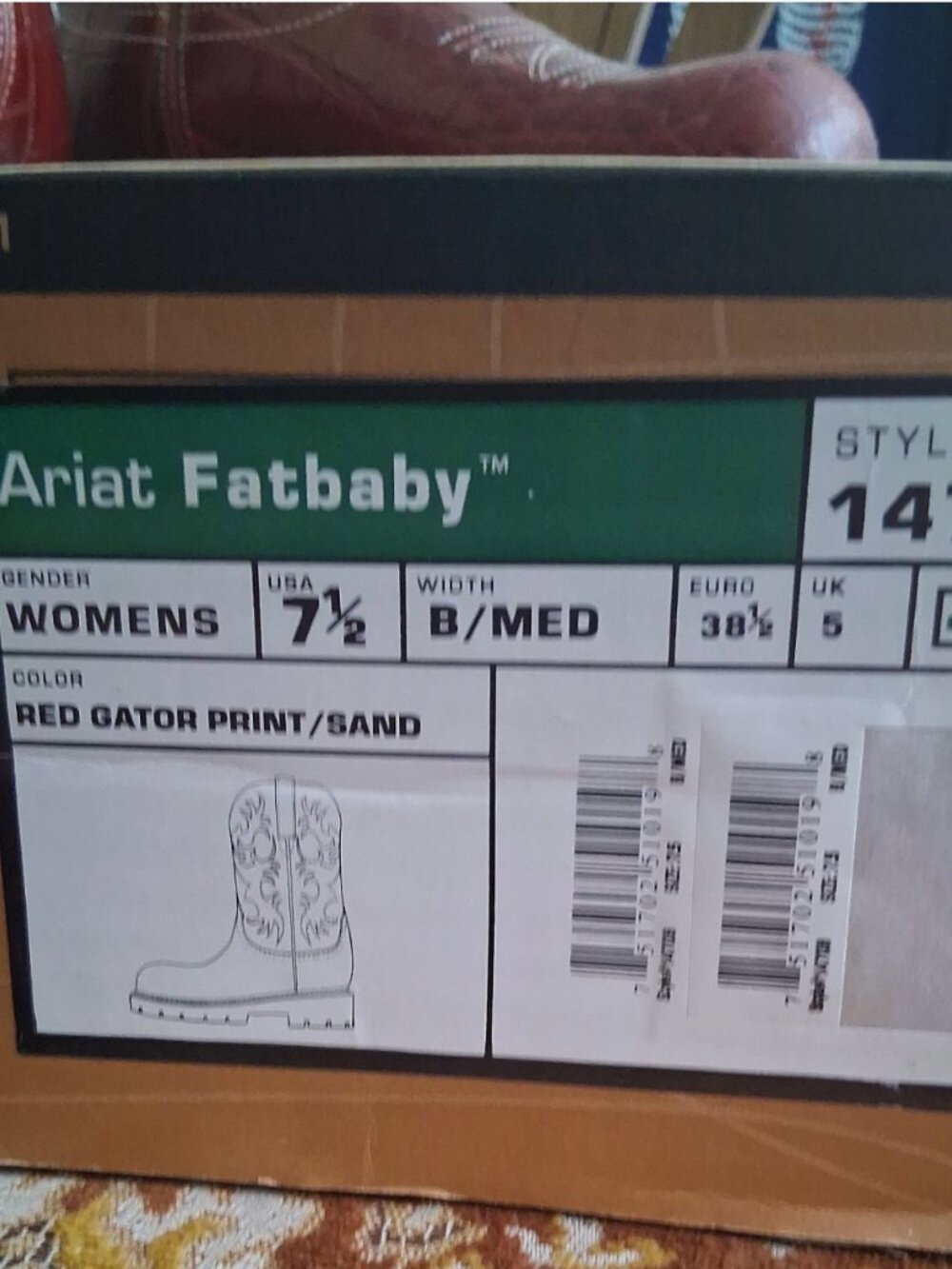 Ariat Fat Baby Boots Womens 7.5 B Red Alligator Print Cowgirl Western 14709 Y2K - Picture 2 of 6